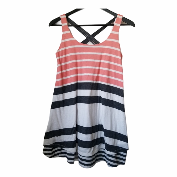 Anthropologie Puella Pink Grey and White Stripe Knit A-line Casual Dress - Picture 2 of 10